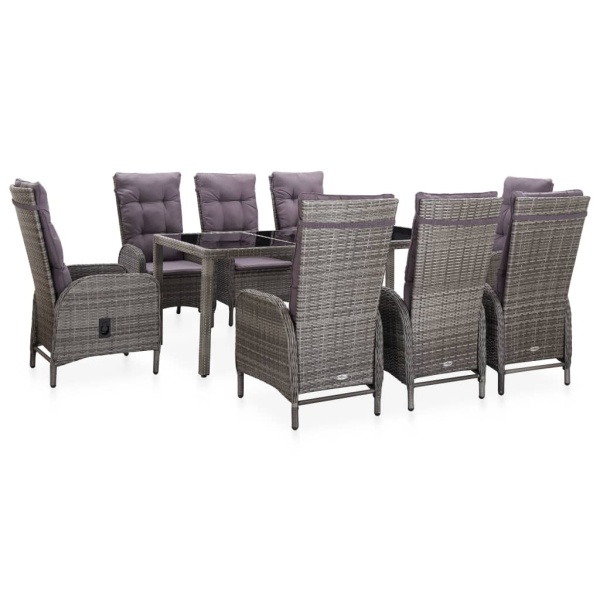 Set Mobilier De Exterior 9 Piese Gri Poliratan Si Sticlă 46217